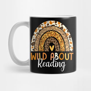 Wild About Reading Teacher Back To School Leopard Rainbow Mug